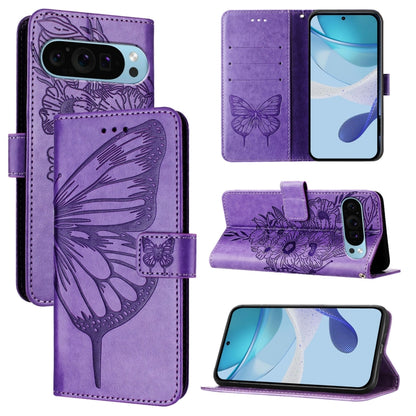 For Google Pixel 9 Pro XL Embossed Butterfly Leather Phone Case(Purple) - Google Cases by PMC Jewellery | Online Shopping South Africa | PMC Jewellery | Buy Now Pay Later Mobicred