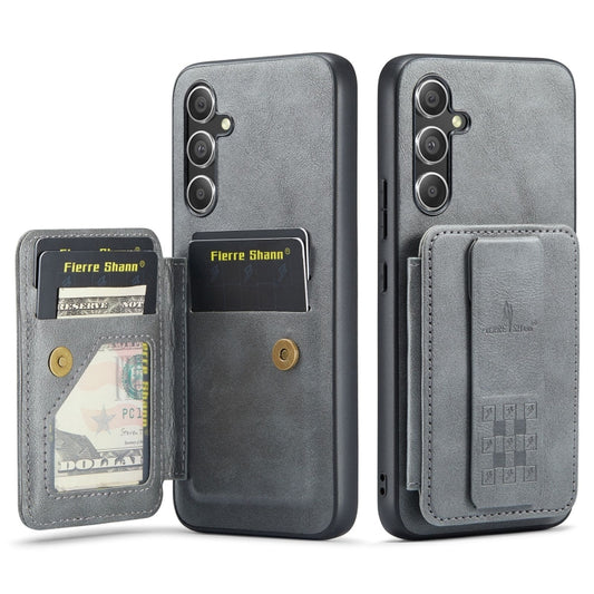 For Samsung Galaxy S24+ 5G Fierre Shann Oil Wax Cow Leather Card Holder Back Phone Case(Grey) - Galaxy S24+ 5G Cases by FIERRE SHANN | Online Shopping South Africa | PMC Jewellery | Buy Now Pay Later Mobicred