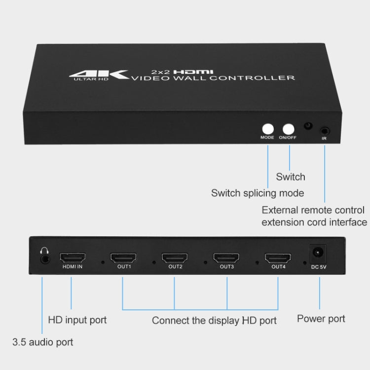 XP02 4K 2x2 HDMI Video Wall Controller Multi-screen Splicing Processor, Style:Ordinary(UK Plug) - free shipping - PMC Jewellery - Order now!