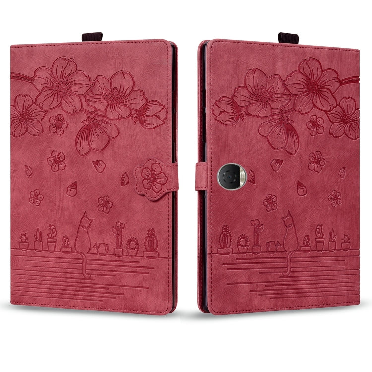 For Honor Pad 9 Cartoon Sakura Cat Embossed Leather Tablet Case(Red) - Honor by PMC TechLife | Online Shopping South Africa | PMC TechLife | Buy Now Pay Later Mobicred