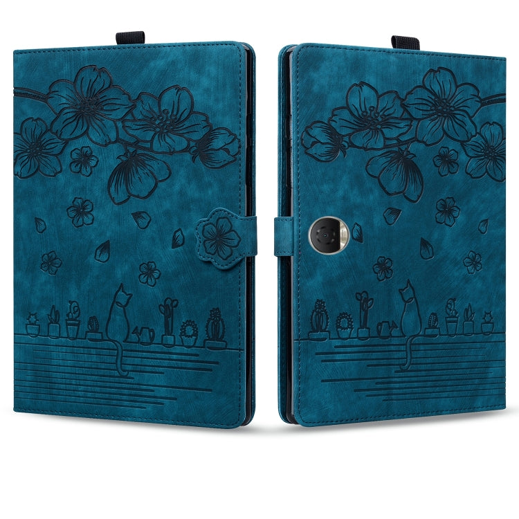 For Honor Pad 9 Cartoon Sakura Cat Embossed Leather Tablet Case(Blue) - Honor by PMC TechLife | Online Shopping South Africa | PMC TechLife | Buy Now Pay Later Mobicred