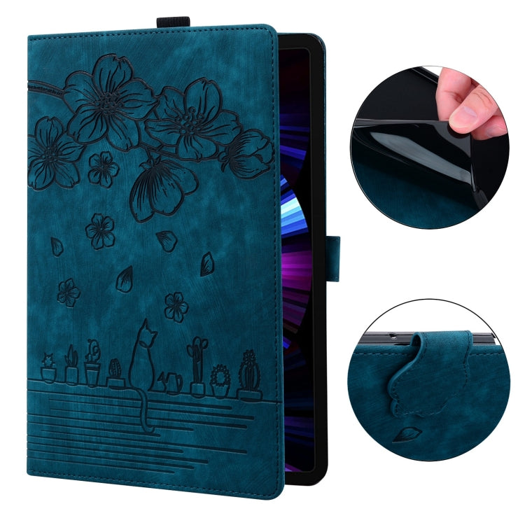 For Honor Pad 9 Cartoon Sakura Cat Embossed Leather Tablet Case(Blue) - Honor by PMC TechLife | Online Shopping South Africa | PMC TechLife | Buy Now Pay Later Mobicred
