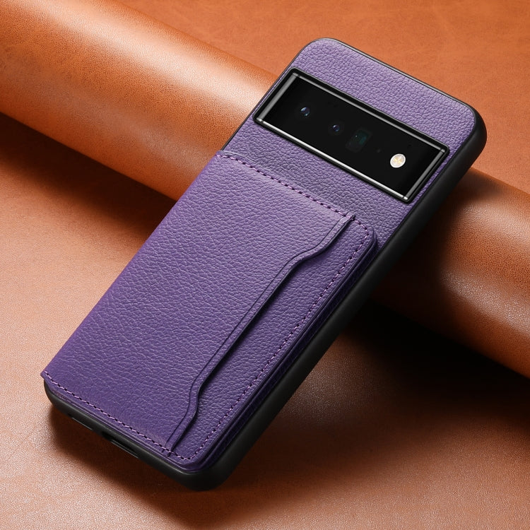 For Google Pixel 6 Pro Calf Texture Card Bag Design Full Coverage Phone Case(Purple) - Google Cases by PMC TechLife | Online Shopping South Africa | PMC TechLife | Buy Now Pay Later Mobicred