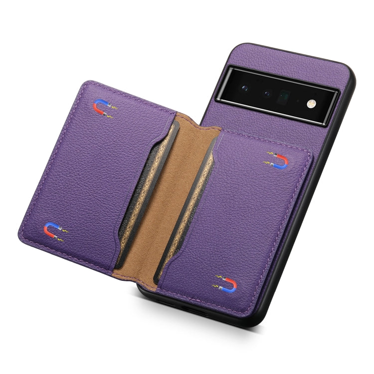 For Google Pixel 6 Pro Calf Texture Card Bag Design Full Coverage Phone Case(Purple) - Google Cases by PMC TechLife | Online Shopping South Africa | PMC TechLife | Buy Now Pay Later Mobicred
