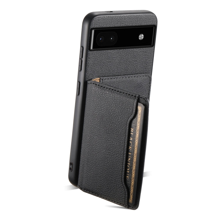 For Google Pixel 6a Calf Texture Card Bag Design Full Coverage Phone Case(Black) - Google Cases by PMC Jewellery | Online Shopping South Africa | PMC Jewellery | Buy Now Pay Later Mobicred