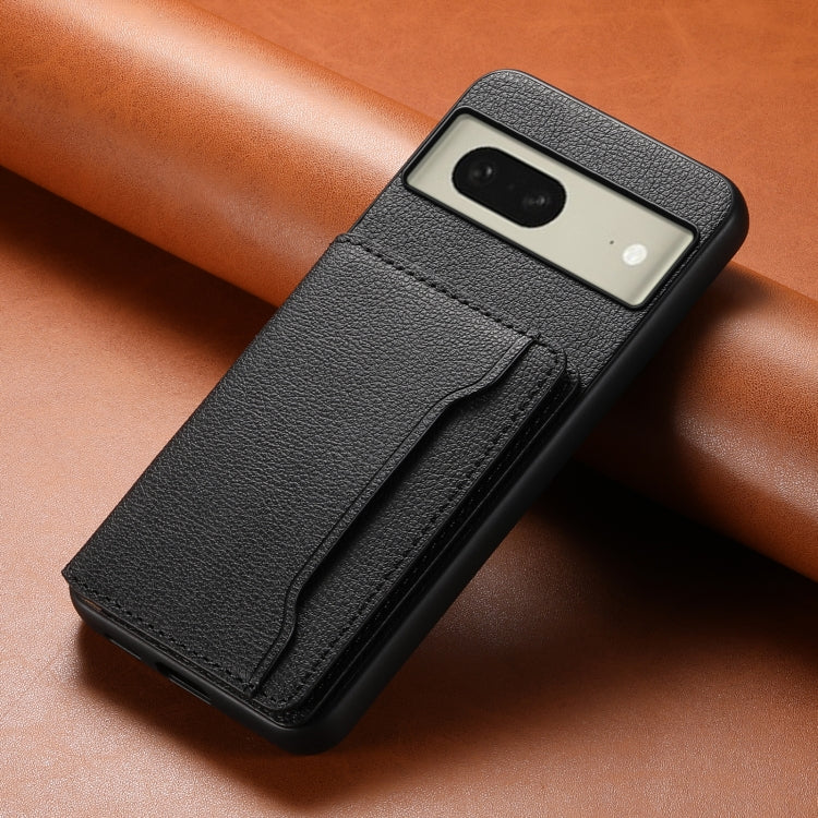 For Google Pixel 8 Calf Texture Card Bag Design Full Coverage Phone Case(Black) - Google Cases by PMC TechLife | Online Shopping South Africa | PMC TechLife | Buy Now Pay Later Mobicred