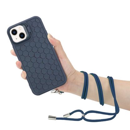 For iPhone 15 Honeycomb Radiating Lens Holder Magsafe Phone Case with Lanyard(Blue) - iPhone 15 Cases by PMC Jewellery | Online Shopping South Africa | PMC Jewellery