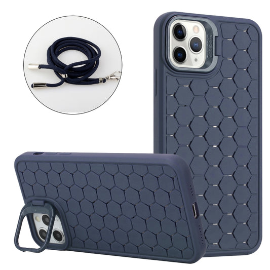 For iPhone 11 Pro Max Honeycomb Radiating Lens Holder Magsafe Phone Case with Lanyard(Blue) - iPhone 11 Pro Max Cases by PMC Jewellery | Online Shopping South Africa | PMC Jewellery