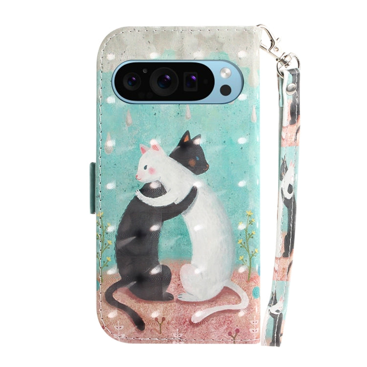 For Google Pixel 9 3D Colored Horizontal Flip Leather Phone Case(Black White Cat) - Google Cases by PMC Jewellery | Online Shopping South Africa | PMC Jewellery | Buy Now Pay Later Mobicred