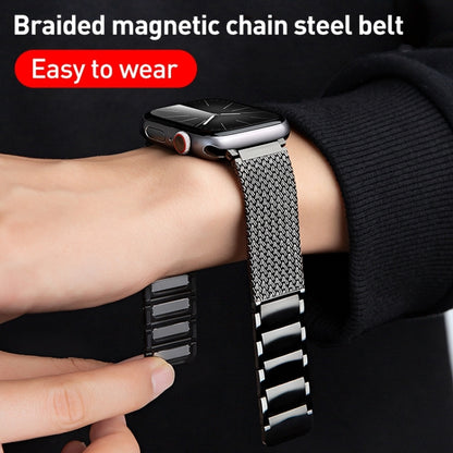 For Apple Watch SE 40mm Magnetic Clasp Braided Chain Stainless Steel Watch Band(Black) - Watch Bands by PMC Jewellery | Online Shopping South Africa | PMC Jewellery