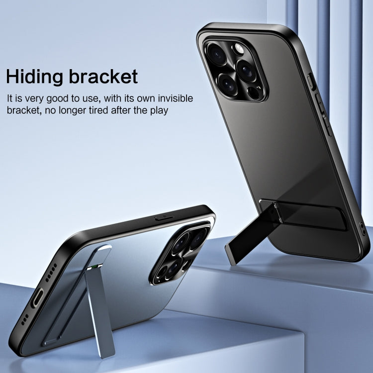 For iPhone 14 Plus R-JUST RJ-61 Electroplating Frosted TPU + PC Phone Case with Holder(Blue) - iPhone 14 Plus Cases by R-JUST | Online Shopping South Africa | PMC TechLife