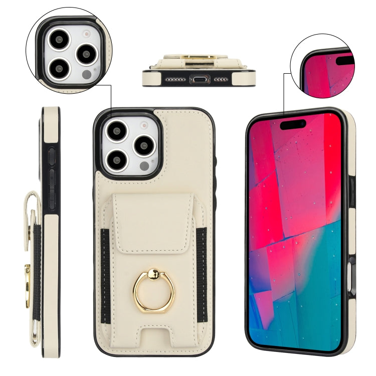 For iPhone 16 Pro Max Elastic Card Bag Ring Holder Phone Case(White) - iPhone 16 Pro Max Cases by PMC TechLife | Online Shopping South Africa | PMC TechLife | Buy Now Pay Later Mobicred