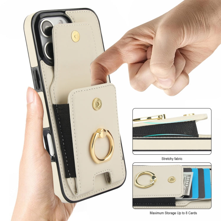 For iPhone 16 Pro Max Elastic Card Bag Ring Holder Phone Case(White) - iPhone 16 Pro Max Cases by PMC TechLife | Online Shopping South Africa | PMC TechLife | Buy Now Pay Later Mobicred