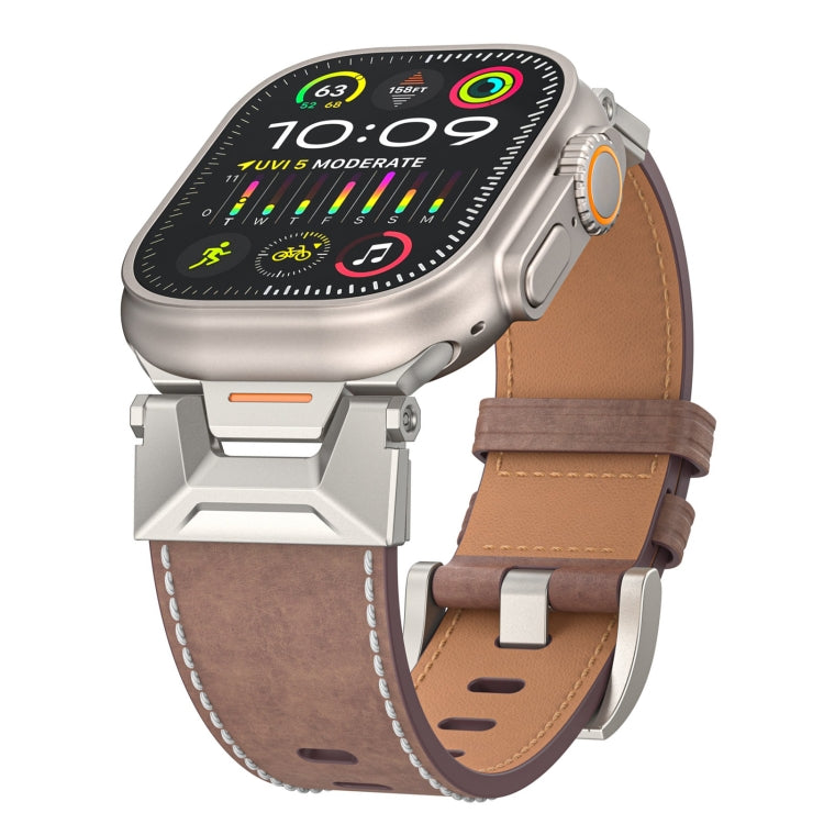 For Apple Watch Ultra 2 49mm Mecha Style Leather Watch Band(Coffee Oil Wax) - Watch Bands by PMC Jewellery | Online Shopping South Africa | PMC Jewellery