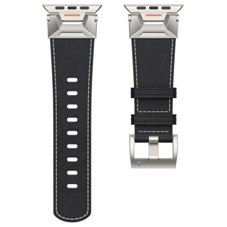 For Apple Watch Series 8 45mm Mecha Style Leather Watch Band(Black Napa) - Watch Bands by PMC Jewellery | Online Shopping South Africa | PMC Jewellery