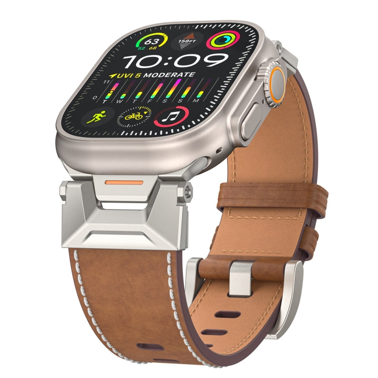 For Apple Watch Series 7 45mm Mecha Style Leather Watch Band(Dark Brown) - Watch Bands by PMC Jewellery | Online Shopping South Africa | PMC Jewellery