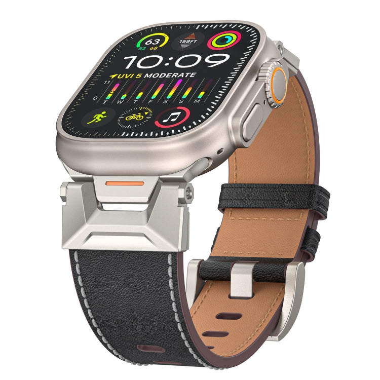 For Apple Watch SE 44mm Mecha Style Leather Watch Band(Black Napa) - Watch Bands by PMC TechLife | Online Shopping South Africa | PMC TechLife