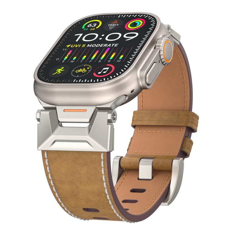 For Apple Watch Series 2 42mm Mecha Style Leather Watch Band(Light Brown) - Watch Bands by PMC TechLife | Online Shopping South Africa | PMC TechLife