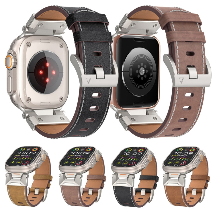For Apple Watch Ultra 49mm Mecha Style Leather Watch Band(Dark Brown) - Watch Bands by PMC TechLife | Online Shopping South Africa | PMC TechLife