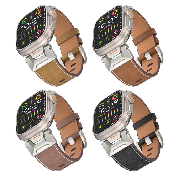 For Apple Watch 42mm Mecha Style Leather Watch Band(Coffee Oil Wax) - Watch Bands by PMC Jewellery | Online Shopping South Africa | PMC Jewellery