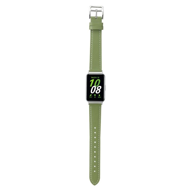 For Samsung Galaxy Fit 3 Sewing Thread Genuine Leather Watch Band(Avocado Green) - Watch Bands by PMC Jewellery | Online Shopping South Africa | PMC Jewellery