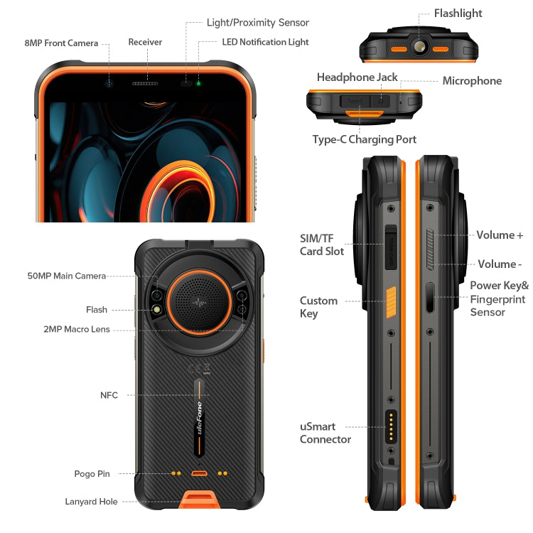 [HK Warehouse] Ulefone Power Armor 16S Rugged Phone, 8GB+128GB, 9600mAh Battery, Side Fingerprint, 5.93 inch Android 13 Unisoc T616 Octa Core up to 2.0GHz, Network: 4G, NFC, OTG(Orange) - Ulefone by Ulefone | Online Shopping South Africa | PMC Jewellery