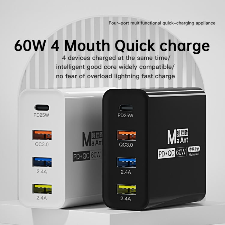 Ma-Ant 60W USB-C/Type-C+3 USB Multi-port Fast Charging Charger, Plug:US Plug(White) - free shipping - PMC Jewellery - Order now!