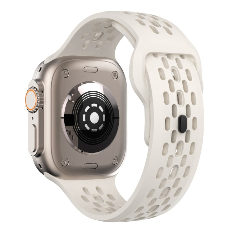 For Apple Watch SE 44mm Oval Holes Fluororubber Watch Band(Starlight) - Watch Bands by PMC TechLife | Online Shopping South Africa | PMC TechLife