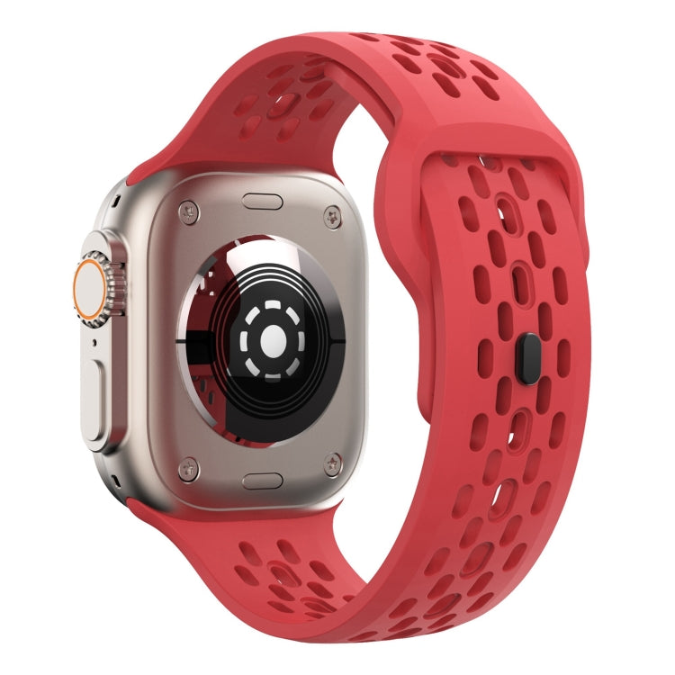 For Apple Watch Series 5 44mm Oval Holes Fluororubber Watch Band(Red) - Watch Bands by PMC Jewellery | Online Shopping South Africa | PMC Jewellery