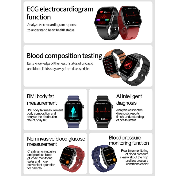 ET580 2.04 inch AMOLED Screen Sports Smart Watch Support Bluethooth Call /  ECG Function(Black Silicone Band) - Smart Watches by PMC TechLife | Online Shopping South Africa | PMC TechLife