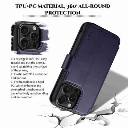 For iPhone 15 Pro Max ESEBLE E1 Nappa Texture MagSafe Holder Leather Phone Case(Dark Blue) - iPhone 15 Pro Max Cases by ESEBLE | Online Shopping South Africa | PMC Jewellery | Buy Now Pay Later Mobicred