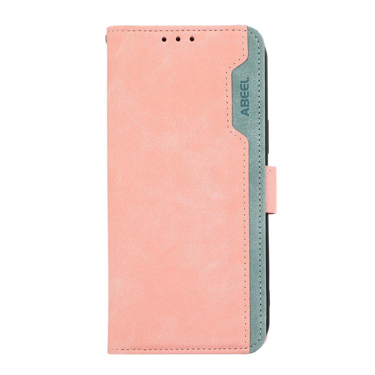 For iPhone 16e ABEEL Color Block Magnetic RFID Leather Phone Case(Pink-Cyan) - iPhone 16e Cases by PMC TechLife | Online Shopping South Africa | PMC TechLife | Buy Now Pay Later Mobicred