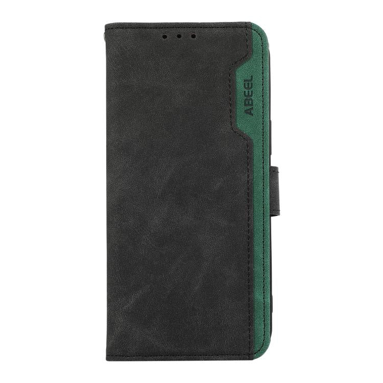 For iPhone 16e ABEEL Color Block Magnetic RFID Leather Phone Case(Black-Green) - iPhone 16e Cases by PMC TechLife | Online Shopping South Africa | PMC TechLife | Buy Now Pay Later Mobicred