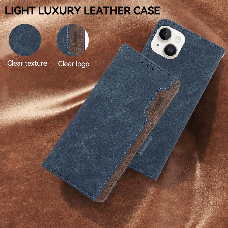 For iPhone 17 Pro ABEEL Color Block Magnetic RFID Leather Phone Case(Blue-Brown) - free shipping - PMc TechLife - Order now!
