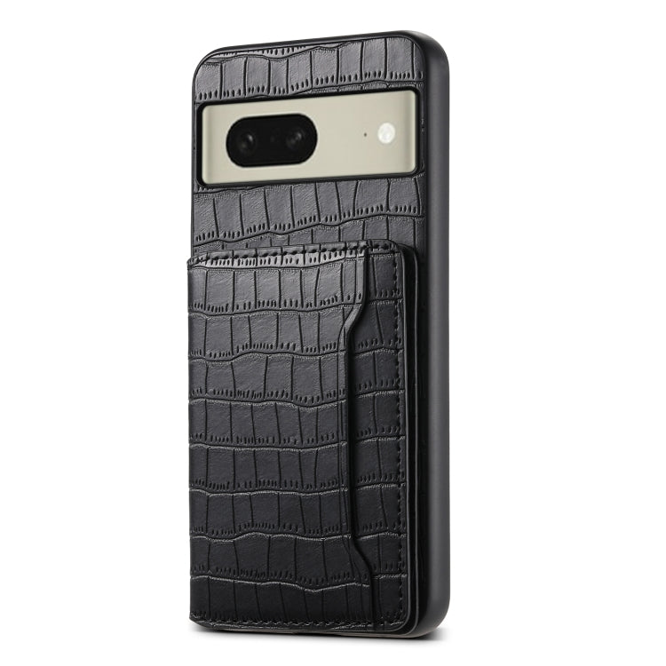 For Google Pixel 8 Crocodile Texture Card Bag Design Full Coverage Phone Case(Black) - Google Cases by PMC TechLife | Online Shopping South Africa | PMC TechLife | Buy Now Pay Later Mobicred