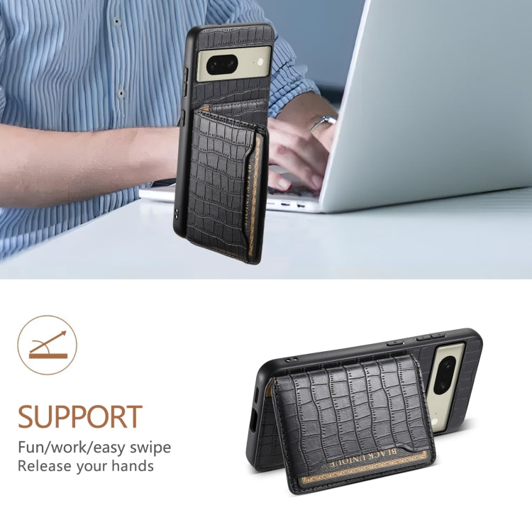 For Google Pixel 8 Crocodile Texture Card Bag Design Full Coverage Phone Case(Black) - Google Cases by PMC TechLife | Online Shopping South Africa | PMC TechLife | Buy Now Pay Later Mobicred