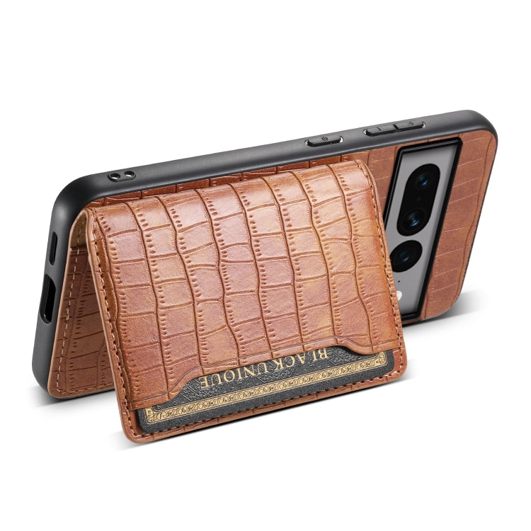 For Google Pixel 7 Pro 5G Crocodile Texture Card Bag Design Full Coverage Phone Case(Brown) - Google Cases by PMC Jewellery | Online Shopping South Africa | PMC Jewellery | Buy Now Pay Later Mobicred