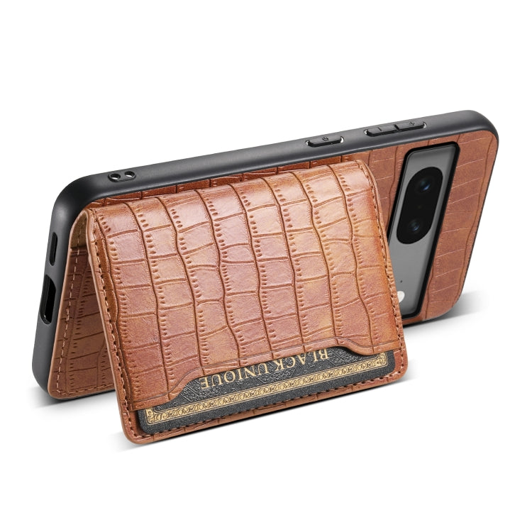 For Google Pixel 7 5G Crocodile Texture Card Bag Design Full Coverage Phone Case(Brown) - Google Cases by PMC TechLife | Online Shopping South Africa | PMC TechLife | Buy Now Pay Later Mobicred