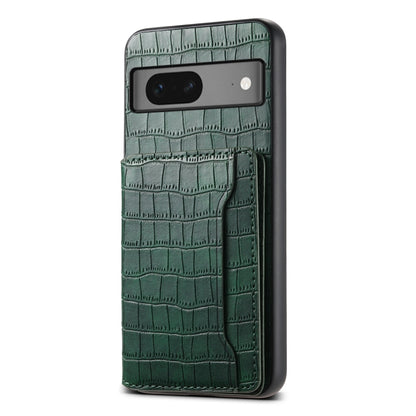 For Google Pixel 7 5G Crocodile Texture Card Bag Design Full Coverage Phone Case(Green) - Google Cases by PMC Jewellery | Online Shopping South Africa | PMC Jewellery | Buy Now Pay Later Mobicred