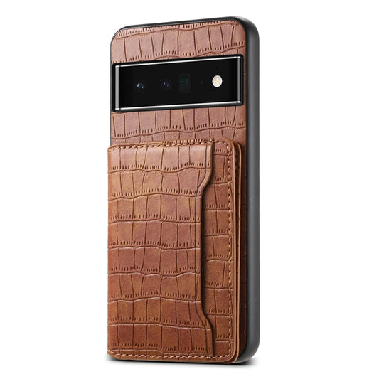 For Google Pixel 6 Pro Crocodile Texture Card Bag Design Full Coverage Phone Case(Brown) - Google Cases by PMC Jewellery | Online Shopping South Africa | PMC Jewellery | Buy Now Pay Later Mobicred