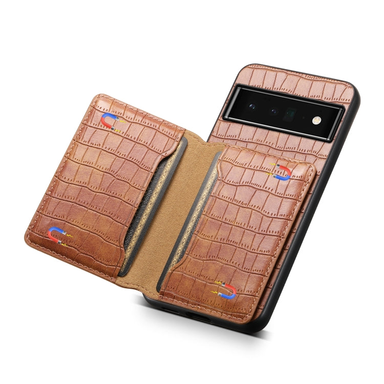 For Google Pixel 6 Pro Crocodile Texture Card Bag Design Full Coverage Phone Case(Brown) - Google Cases by PMC Jewellery | Online Shopping South Africa | PMC Jewellery | Buy Now Pay Later Mobicred