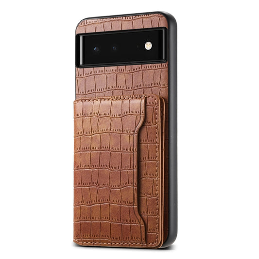 For Google Pixel 6 Crocodile Texture Card Bag Design Full Coverage Phone Case(Brown) - Google Cases by PMC Jewellery | Online Shopping South Africa | PMC Jewellery | Buy Now Pay Later Mobicred