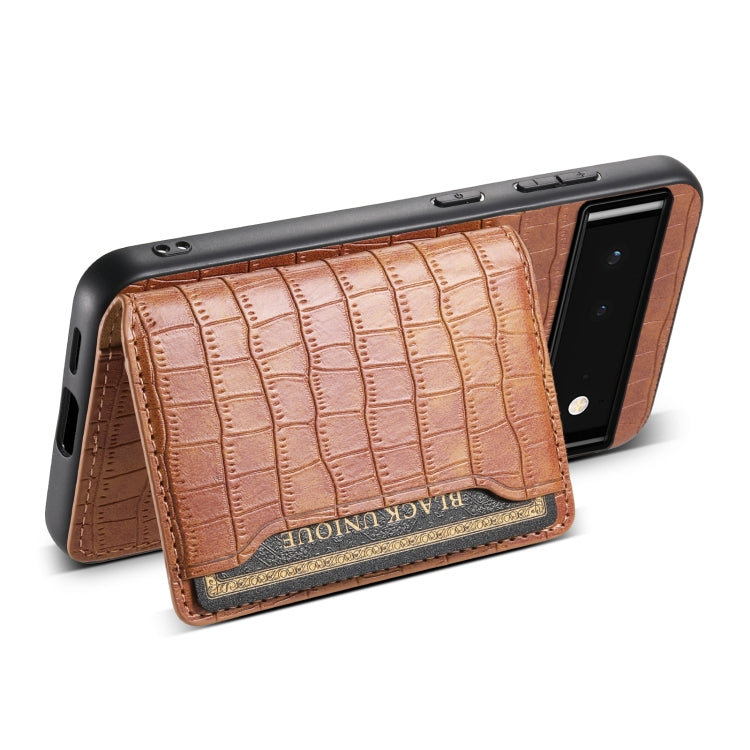 For Google Pixel 6 Crocodile Texture Card Bag Design Full Coverage Phone Case(Brown) - Google Cases by PMC TechLife | Online Shopping South Africa | PMC TechLife | Buy Now Pay Later Mobicred