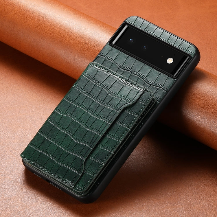 For Google Pixel 6 Crocodile Texture Card Bag Design Full Coverage Phone Case(Green) - Google Cases by PMC Jewellery | Online Shopping South Africa | PMC Jewellery | Buy Now Pay Later Mobicred