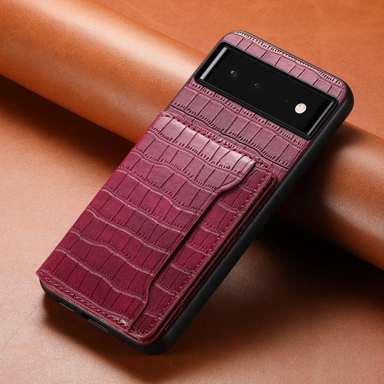 For Google Pixel 6 Crocodile Texture Card Bag Design Full Coverage Phone Case(Red) - Google Cases by PMC Jewellery | Online Shopping South Africa | PMC Jewellery | Buy Now Pay Later Mobicred