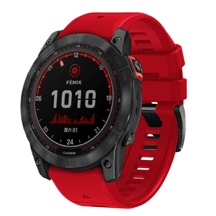 For Garmin Fenix 7X 26mm Solid Color Steel Buckle Silicone Quick Release Watch Band(Red) - Watch Bands by PMC TechLife | Online Shopping South Africa | PMC TechLife