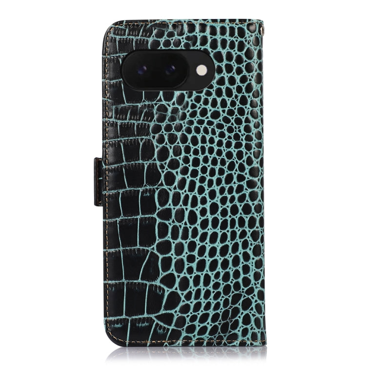 For Google Pixel 9a Crocodile Top Layer Cowhide Leather Phone Case(Green) - Google Cases by PMC TechLife | Online Shopping South Africa | PMC TechLife | Buy Now Pay Later Mobicred