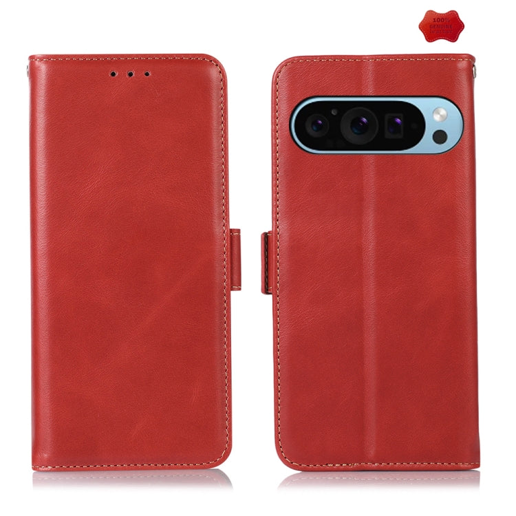 For Google Pixel 9 Crazy Horse Top Layer Cowhide Leather Phone Case(Red) - Google Cases by PMC Jewellery | Online Shopping South Africa | PMC Jewellery | Buy Now Pay Later Mobicred