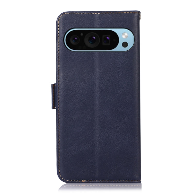 For Google Pixel 9 Crazy Horse Top Layer Cowhide Leather Phone Case(Blue) - Google Cases by PMC Jewellery | Online Shopping South Africa | PMC Jewellery | Buy Now Pay Later Mobicred