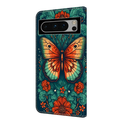 For Google Pixel 9 Pro Crystal Painted Leather Phone case(Flower Butterfly) - Google Cases by PMC Jewellery | Online Shopping South Africa | PMC Jewellery | Buy Now Pay Later Mobicred